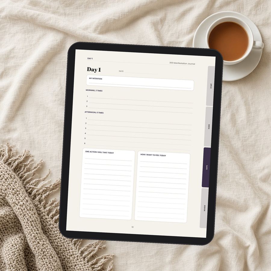 369 Manifestation Journal shown on a tablet