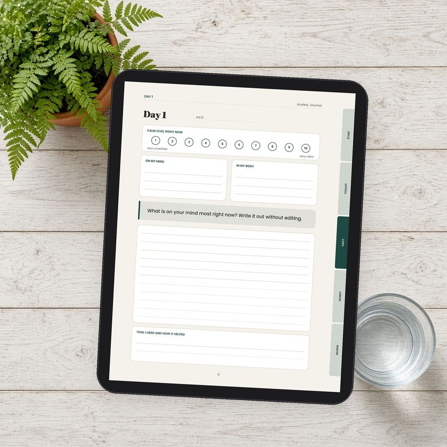 Anxiety Journal shown on a tablet