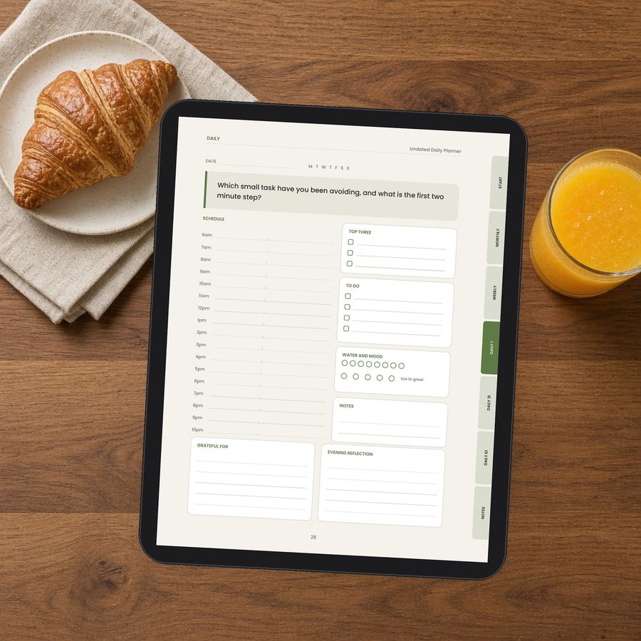 Undated Daily Planner shown on a tablet
